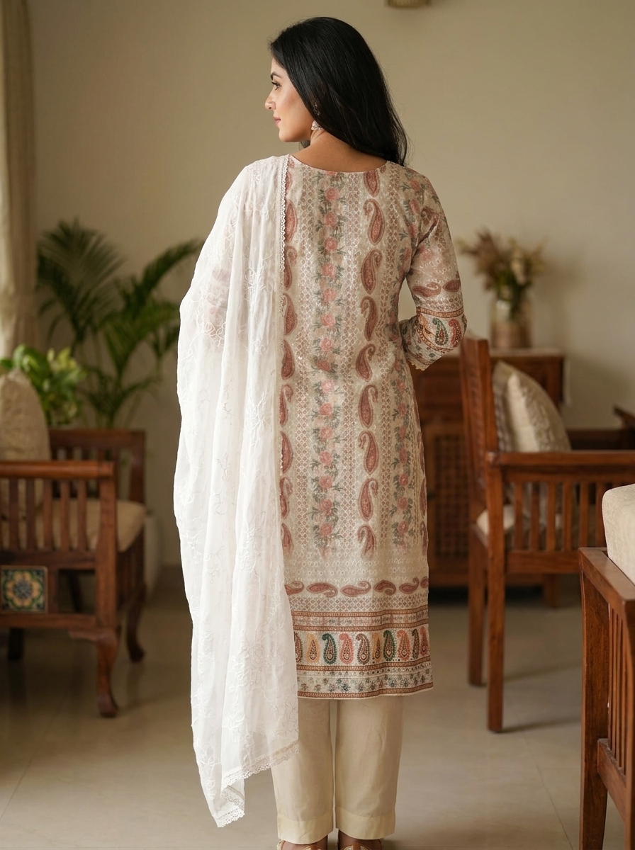 Elegant Printed Kurti Pant Dupatta Set - Image 4