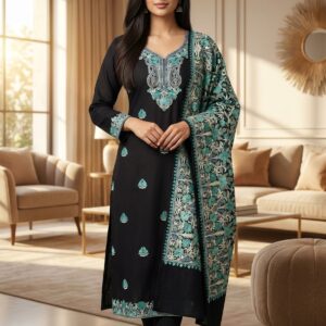Designer Embroidered Kurti Pant Dupatta Set