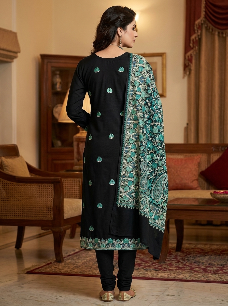 Designer Embroidered Kurti Pant Dupatta Set - Image 2