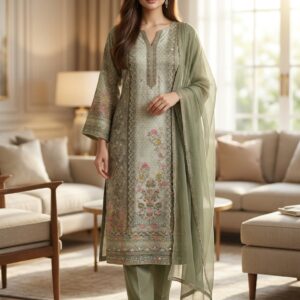 Elegant Floral Printed Kurti Pant Dupatta Set