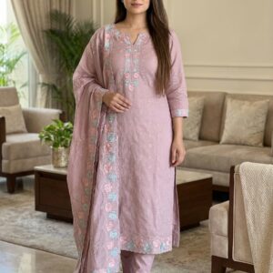 Embroidered Kurti Pant Dupatta Set