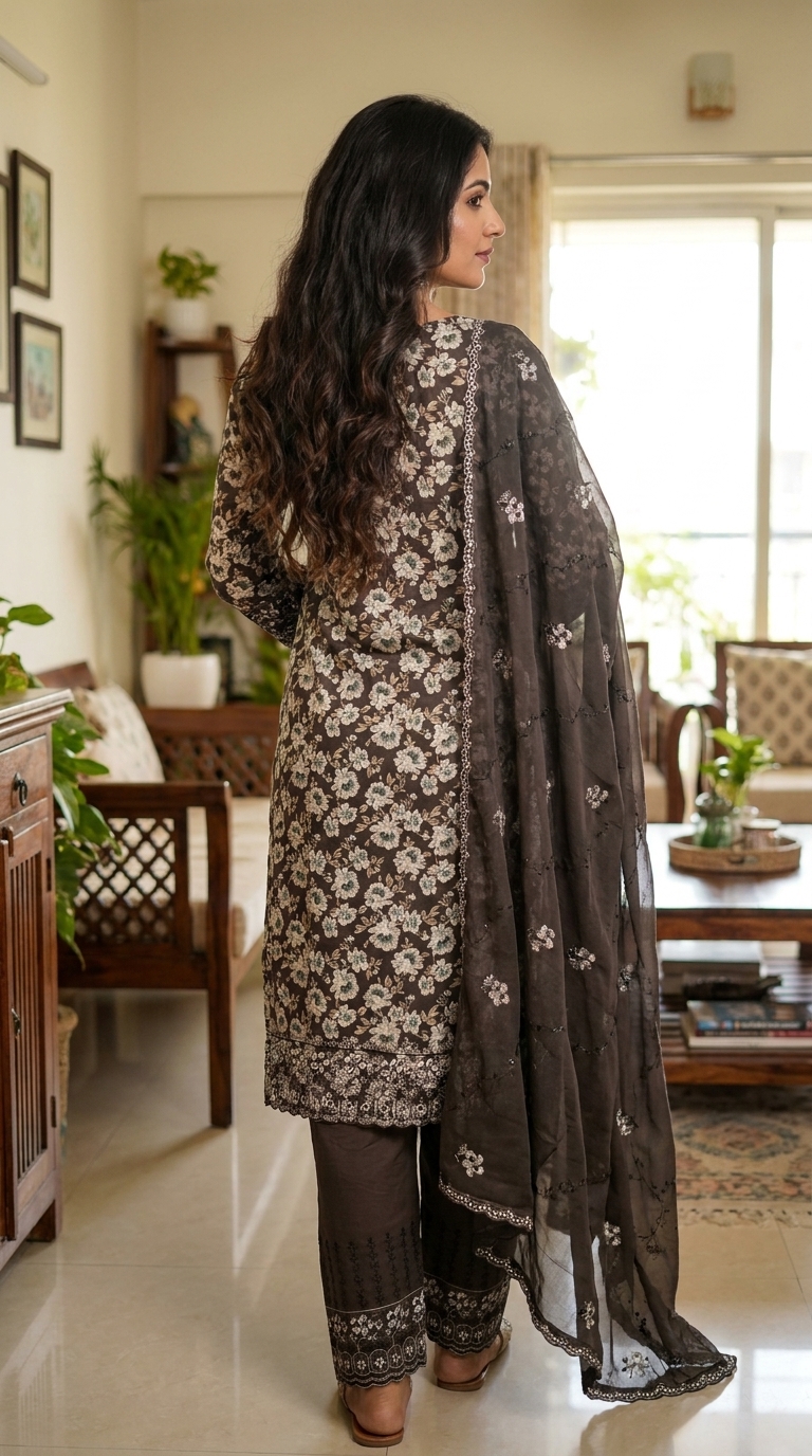 Floral Printed Kurti Pant Dupatta Set - Image 2