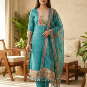 Beautiful Printed Unstitched Kurta Pant Dupatta Dress Material Set
