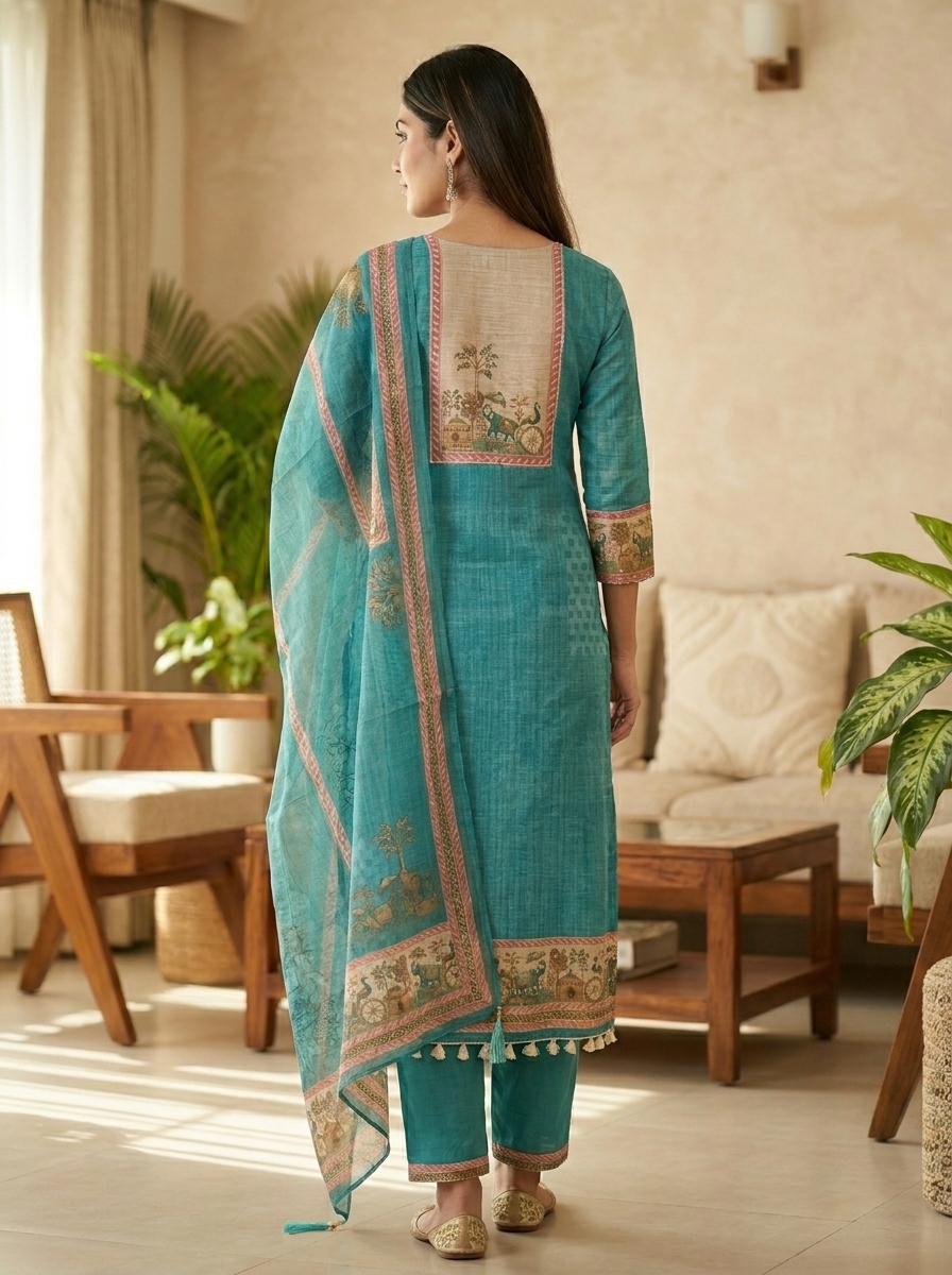 Beautiful Printed Unstitched Kurta Pant Dupatta Dress Material Set - Image 2