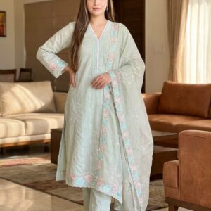 Elegant Embroidered Unstitched Kurta Pant Dupatta Dress Material Set