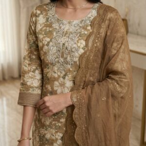 Elegant Floral Printed Kurti Palazzo & Dupatta Set for Women