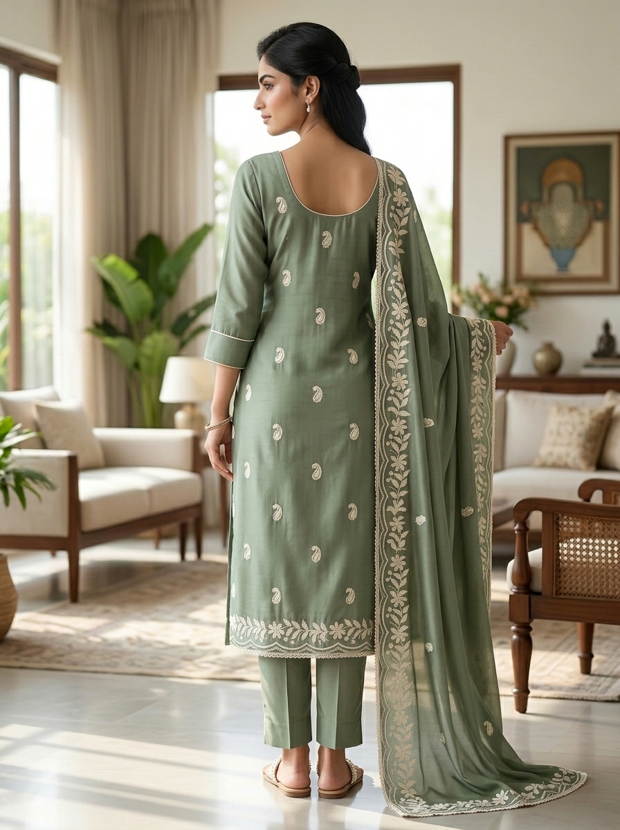 Embroidered Kurti Pant & Dupatta Set - Image 2